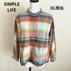 シンプルライフ レナウン ボタンシャツ チェック　ドロップショルダー　XL相当