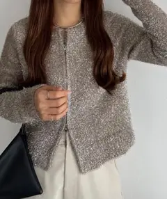 ラメシャギーダブルジップニット