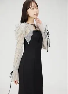 【新品未使用】SNIDEL レースボレロデコルテオープンワンピース 黒 ドレス snidel レースボレロデコルテオープンワンピース