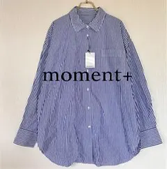 moment+ モーメントプラス 青白ストライプ 長袖シャツ 大きめ ゆったり