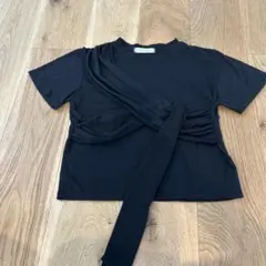 フロントクロスデザイン 半袖Tシャツ ブラックのサムネイル