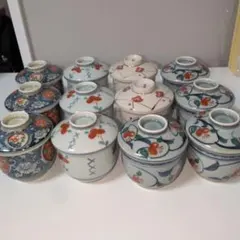 茶碗蒸し　蓋付き　昭和　レトロ　花　梅　12客セット　4種類　まとめ売り