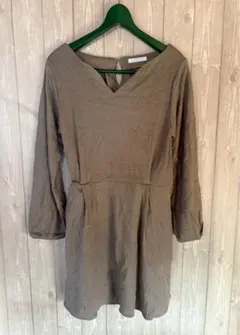 【9946】Chico リブ編みブラウンVネックミニワンピース