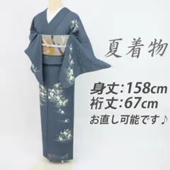 超美品 綿紬 本染浴衣 着物 夏物 163裄68.5 水色 青 グレー たんぽぽ