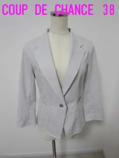 クードシャンス ジャケット 七分袖 38 白地 グレー ストライプ柄 日本製