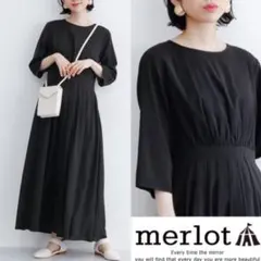 merlot plus タックフレア　ワンピース　お呼ばれ　ドレスワンピース