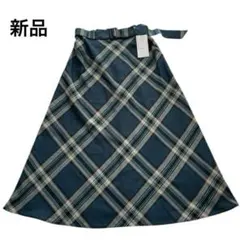 新品　VIS チェック ロングフレアスカート ベルト付 M 緑系のサムネイル