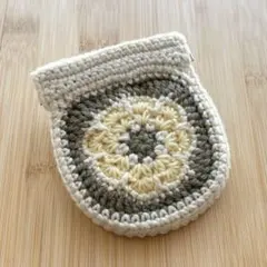 ハンドメイド バネ口ポーチ かぎ針編み お花モチーフ