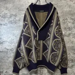 古着　90s ヴィンテージ 総柄ニットセーター　幾何学模様　昭和レトロ　日本製