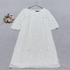 【ジャスグリッティー】ワンピースドレス 花柄レース 五分袖 バックジップ 上品