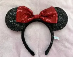 ディズニーカチューシャ 黒と赤のスパンコール