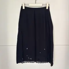 rue blanche 刺繍 スパンコール スカート ネイビー 新品 Mのサムネイル