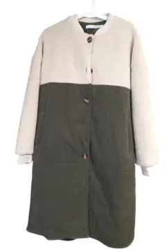 バイカラー ロングコート オリーブグリーン