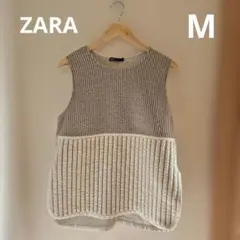 ZARA グレーアイボリー タンクトップ M