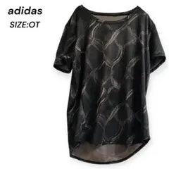 adidas◆Tシャツ OT 総柄 CLIMALITE 半袖 ブラック グレー