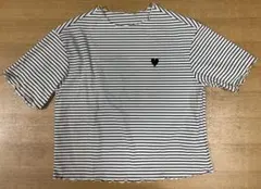 ボーダー 半袖 Tシャツ ハート刺繍 メロウ加工