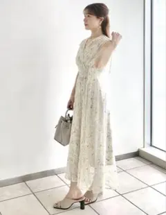 正規品　FRAY.I.D ラインフラワープリントカシュワンピース YEL 1