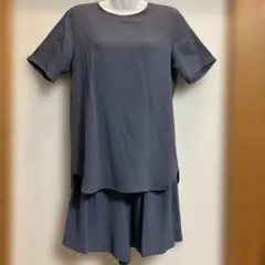 ブルーグレー 半袖 キュロットセットアップ