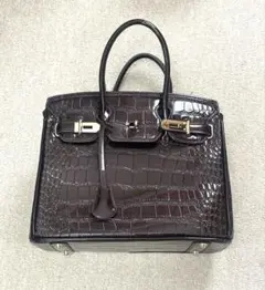 ダークブラウン クロコダイル風 ハンドバッグ