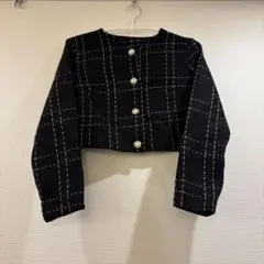SHEIN prive 長袖格子柄ジャケット、メタルボタンデコレーション付きのサムネイル