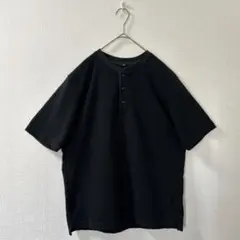 UNIQLOユニクロ ヘンリーネック ワッフルTシャツ　綿混　Mサイズ　ブラック