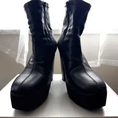 ブラックレザー ロングブーツ ヒール10cm