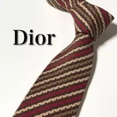 【美品】 Dior ディオール ブラウン系 ストライプ柄 ネクタイ