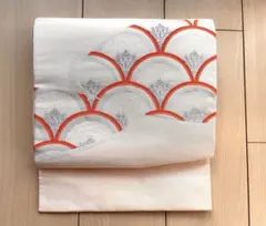 波模様 銀 色刺繍の上品な袋帯 薄桃色