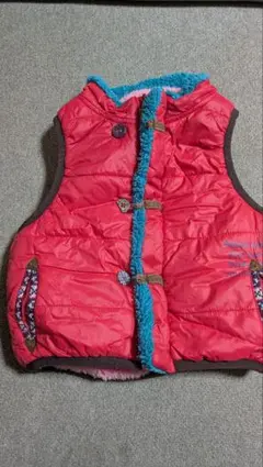 カラフルベスト/キッズ/赤×ブルー ボア付き 防寒/90cm/RAG MART