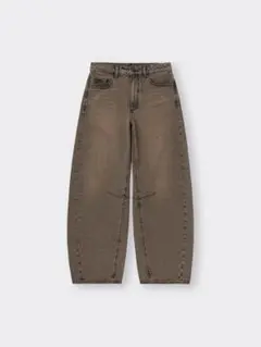 ブラウン ワイドレッグ デニムパンツ