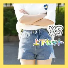 Tシャツ　デニム　ショート丈　ショートパンツ　ショーパン　ダメージ　おしゃれ