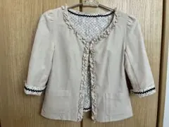 ベージュ ノーカラージャケット フリル レースのサムネイル