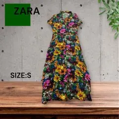 e2232☆ZARA 花柄 半袖シャツワンピース S