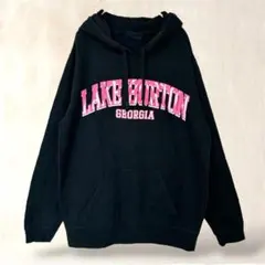 フード付パーカー【S】ブラック黒　ロゴプリント　小さいサイズ　プルオーバー　秋冬