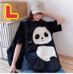 パンダ 韓国 レディース 半袖 Tシャツ ブラック