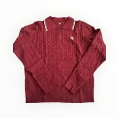 バーガンディ ケーブルニット ポロシャツ Sサイズ