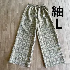 111 紬着物のリメイクスワイドパンツ　ハンドメイド