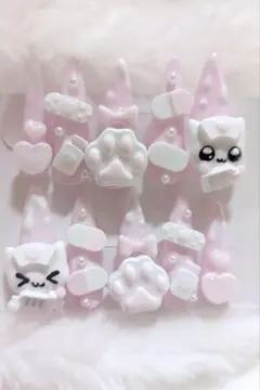 ピンク 猫 ネイルチップ 地雷 量産型