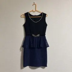 ネイビー ペプラムドレス Mサイズ