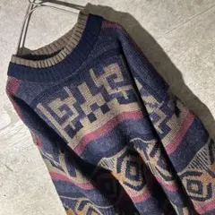 80's 90's 幾何学模様 ニットセーター オーバーサイズ ヴィンテージ