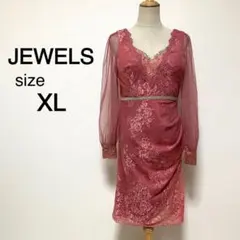 JEWELS ローザスキャパレッリカラー 花柄レース 袖シアー ドレス