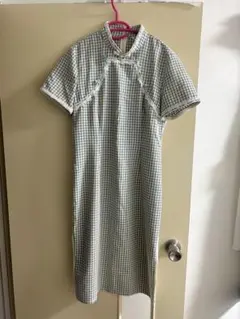 IEF チェック柄 チャイナ風　 半袖ワンピース