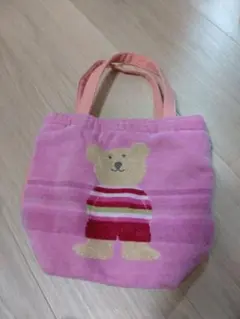 クマ刺繍 ピンク トートバッグ