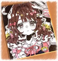 013】手描き オリジナルイラスト 原画 色紙 アナログイラスト 女の子