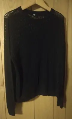 Sale! ユニクロ メッシュニット 長袖セーター 黒 M レディース