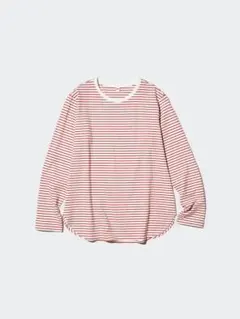 ユニクロ　ソフトコットンラウンドヘムTシャツ 長袖 ボーダー 赤