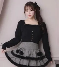 pium ファー付きティアードミニスカート ブラックチェック