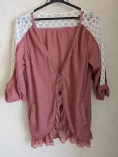 axes femmeピンク カーディガン 五分袖