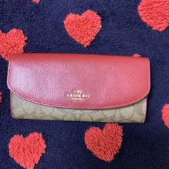 COACH レザー長財布 レッド/ベージュ