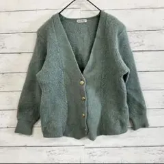 日本製 グリーン Vネック カーディガン M相当 秋冬 レイヤード 長袖✨ニット